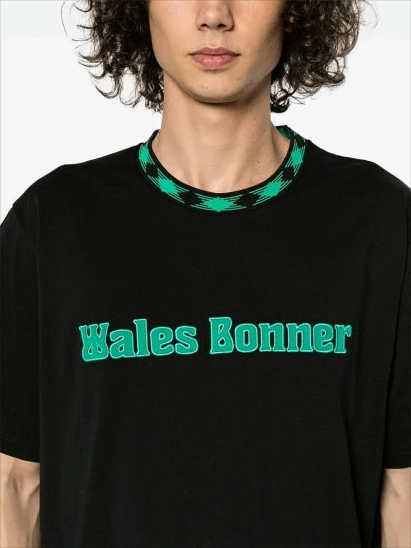 Wales Bonner Relaxed-Fit Black T-Shirt With Bold Green Logo