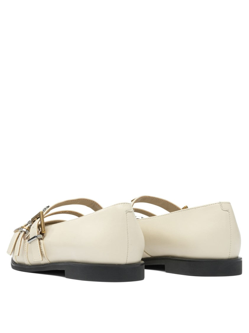 Pinko Beige Leather-Rubber Ballerinas