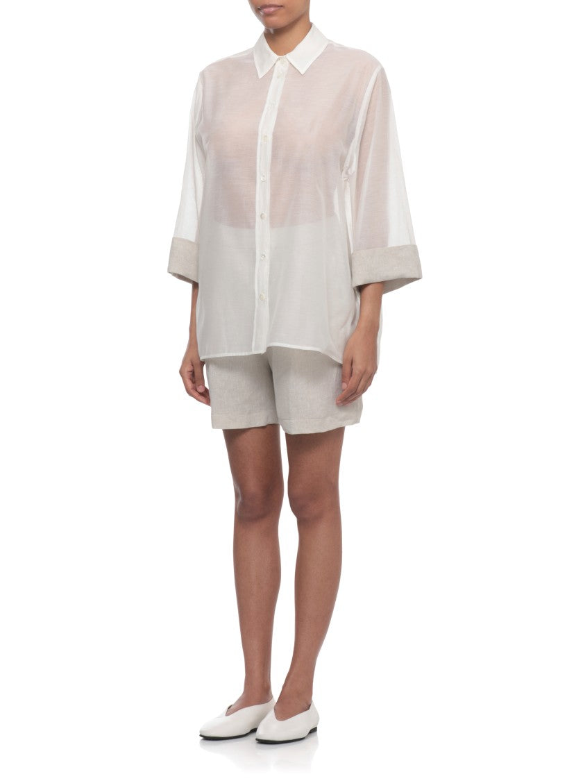 Panicale Ivory Cotton-Silk 3/4 Sleeve Shirt