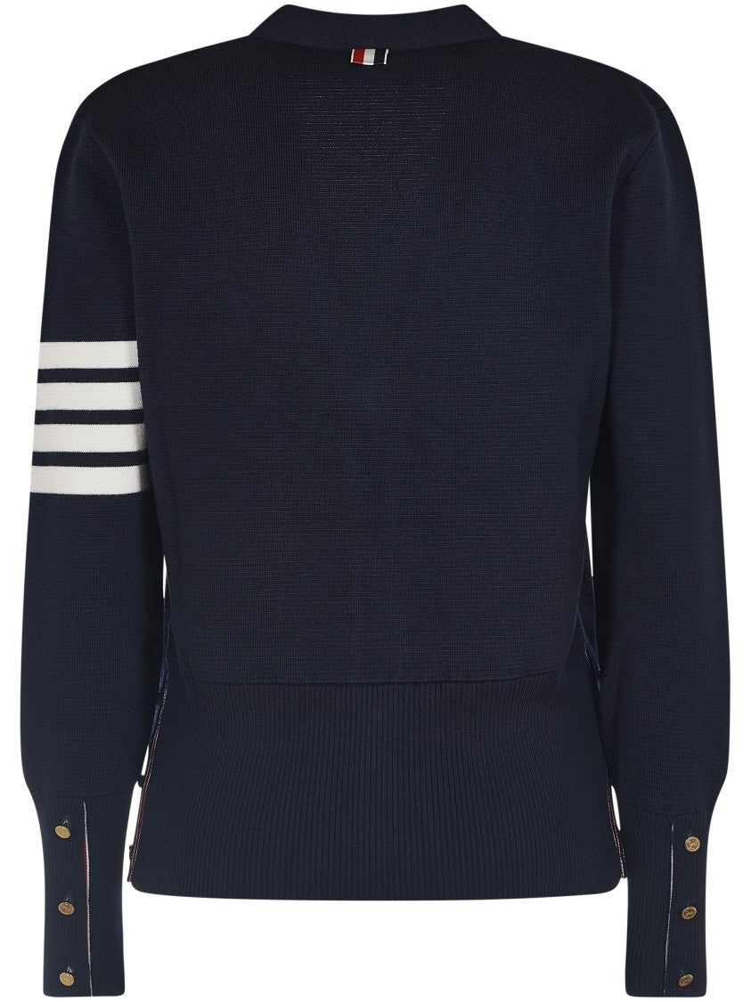 Thom Browne Fine Merino Wool V-Neck Cardigan With Four-Bar Stripe