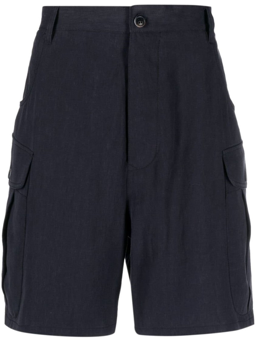 Giorgio Armani Tailored Blue Flax Shorts With Practical Pockets