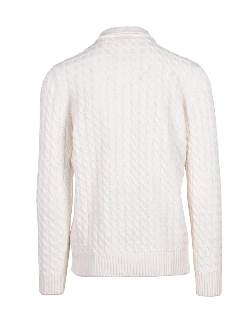 Eleventy Knit Polo Shirt With Textured Cable Design