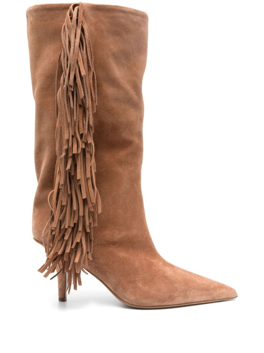Paris Texas Fringe-Detail Brown Ankle Boots With Stiletto Heel