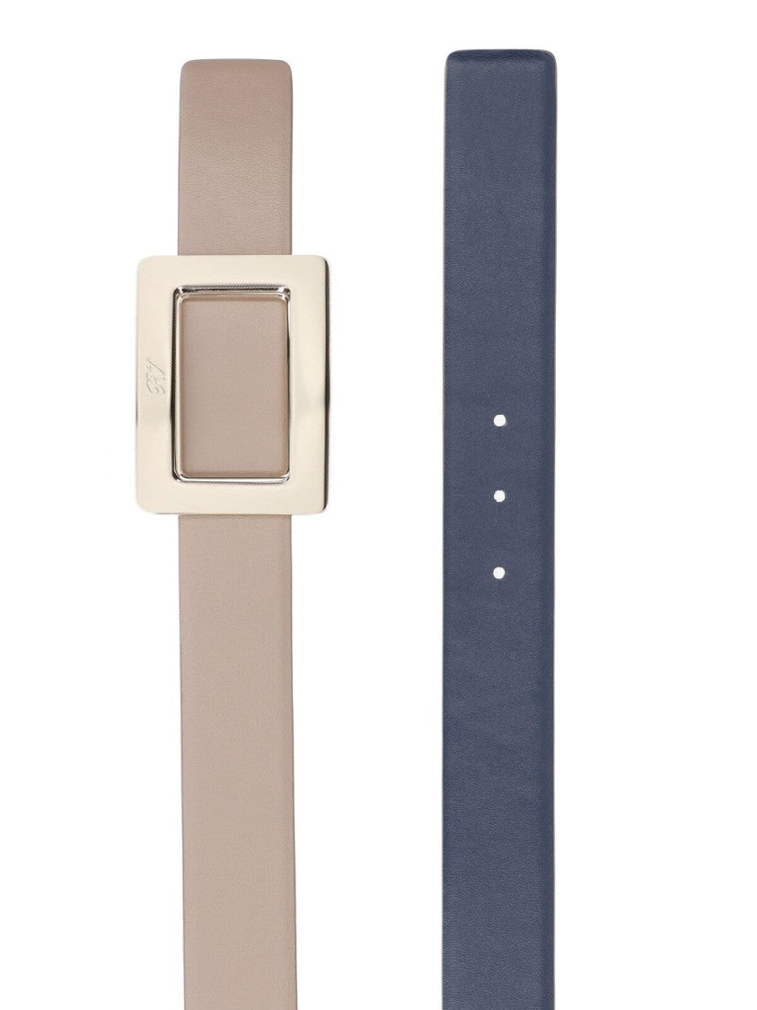Roger Vivier Reversible Beige And Blue Leather Belt