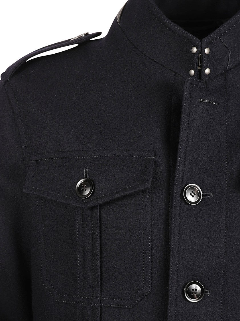 Tom Ford Structured High Collar Coat With Epaulets