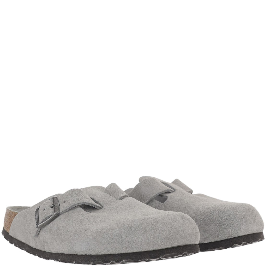Birkenstock Suede Gray Clogs With Adjustable Metal Buckle