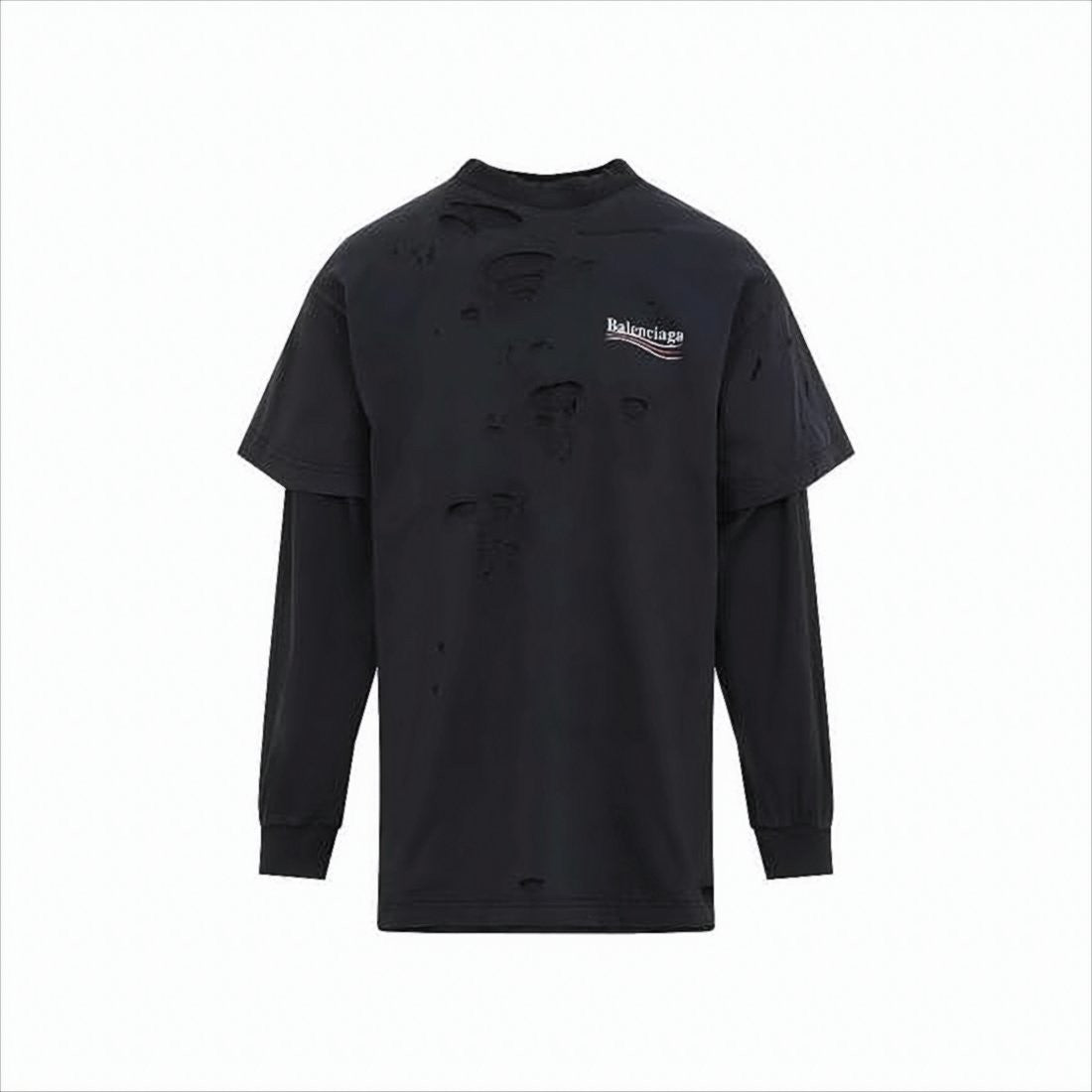 Balenciaga Layered Long-Sleeve Distressed T-Shirt With Logo