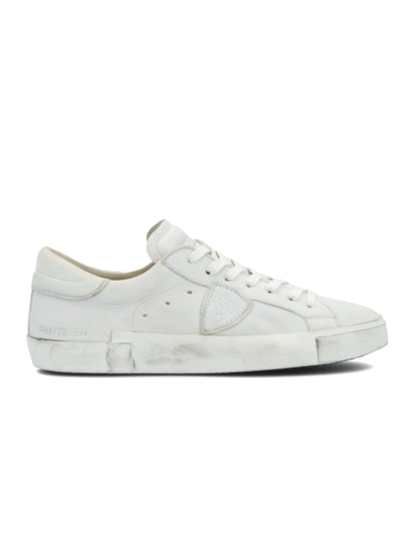 Philippe Model White Low-Top Sneakers With Distressed Leather Finish