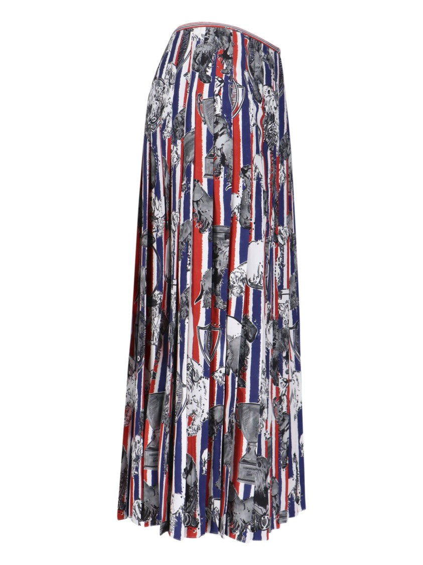 Thom Browne Multicolor Hector Dog Pleated Silk Skirt