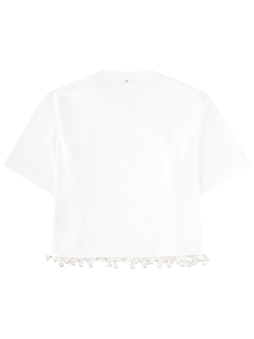 Sportmax Palmas Cropped Embroidered Pearl Cotton T-Shirt