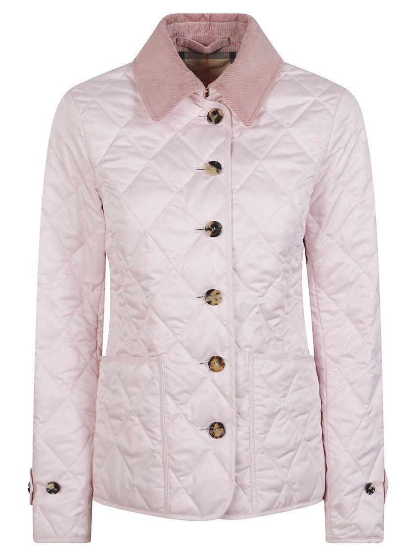 Burberry Pink Diamond Quilting Velvet Collar Jacket