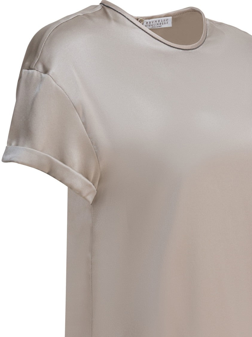 Brunello Cucinelli Silver Silk And Elastane T-Shirt