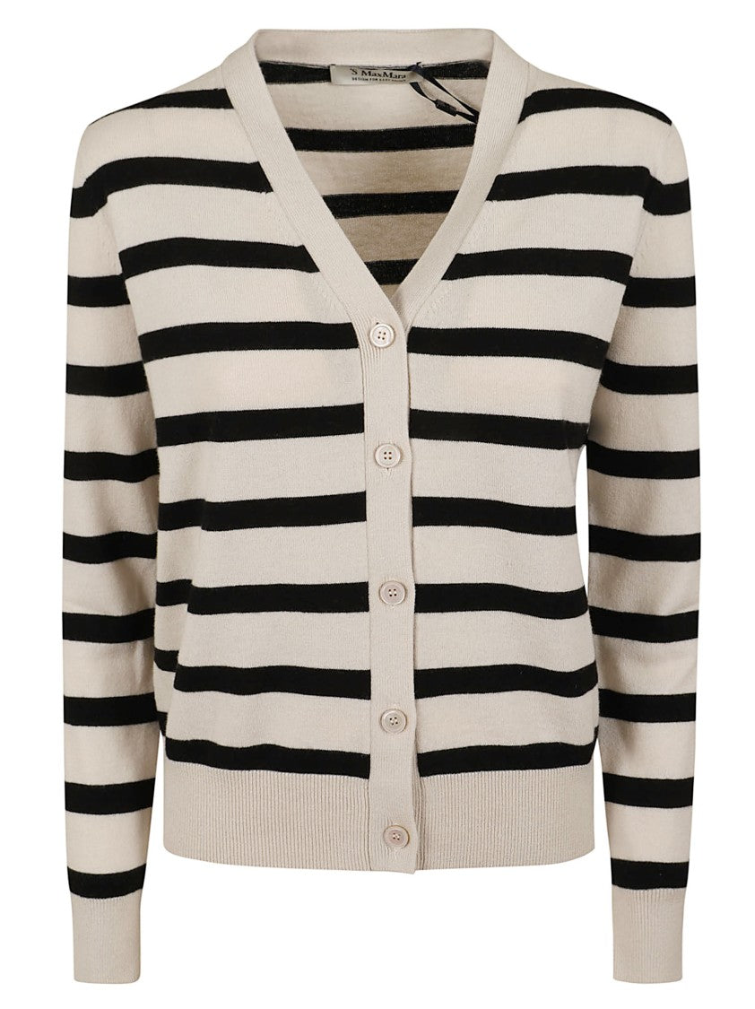 Max Mara Black White Ribbed Wool Cardigan