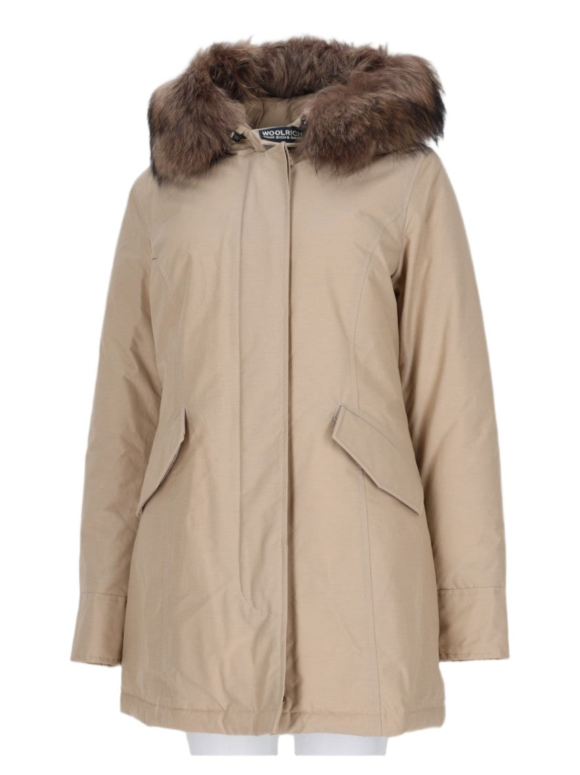 Woolrich Beige Wool-Blend Fur Trim Casual Jacket