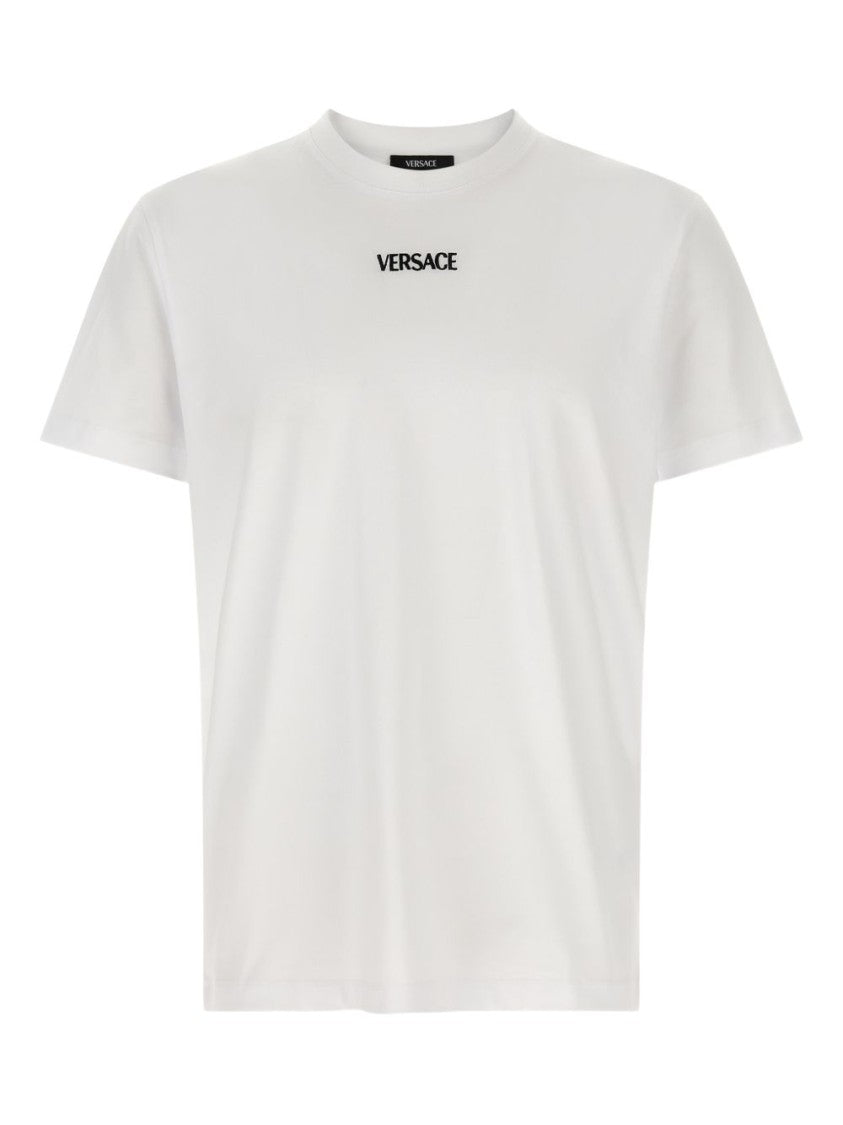 Versace Short-Sleeve Embroidered Logo Silk Nylon T-Shirt