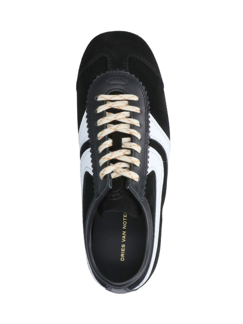 Dries Van Noten Black Suede Contrasting Trim Rubber Sneakers