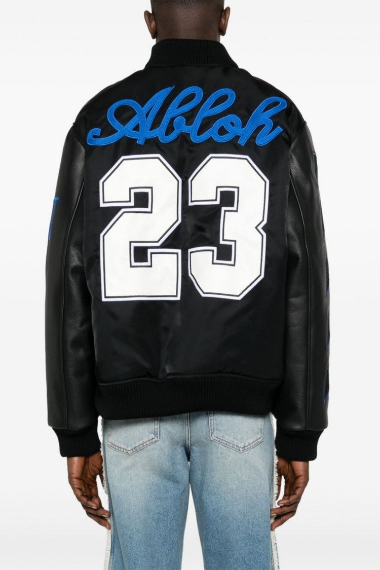 Off-White Black Baseball Varsity Leather Bomber Jacket