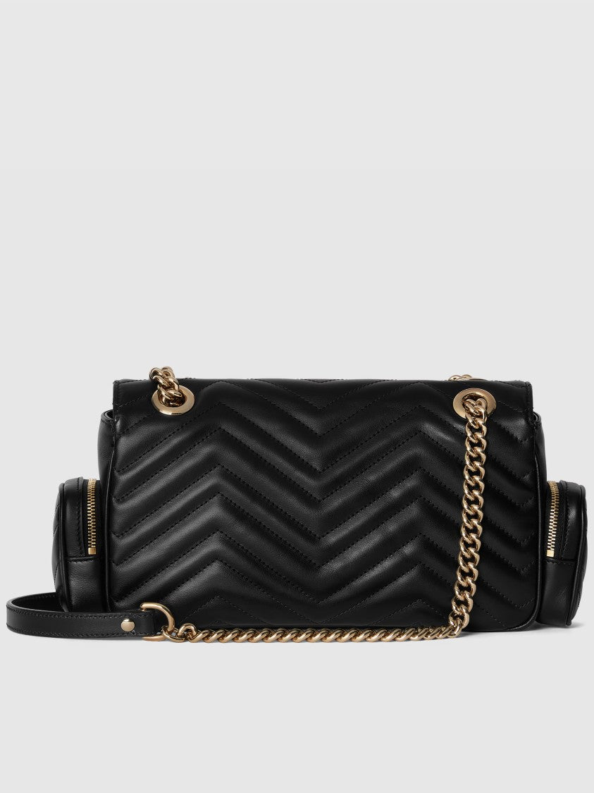 Gucci Black Marmont 2 Chevron Matelassé Bag