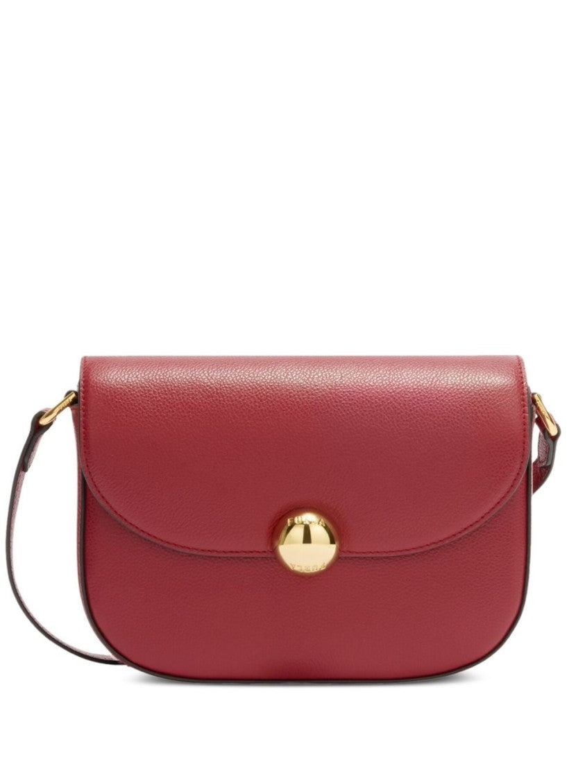 Furla Dark Red Pebbled Flap Shoulder Bag