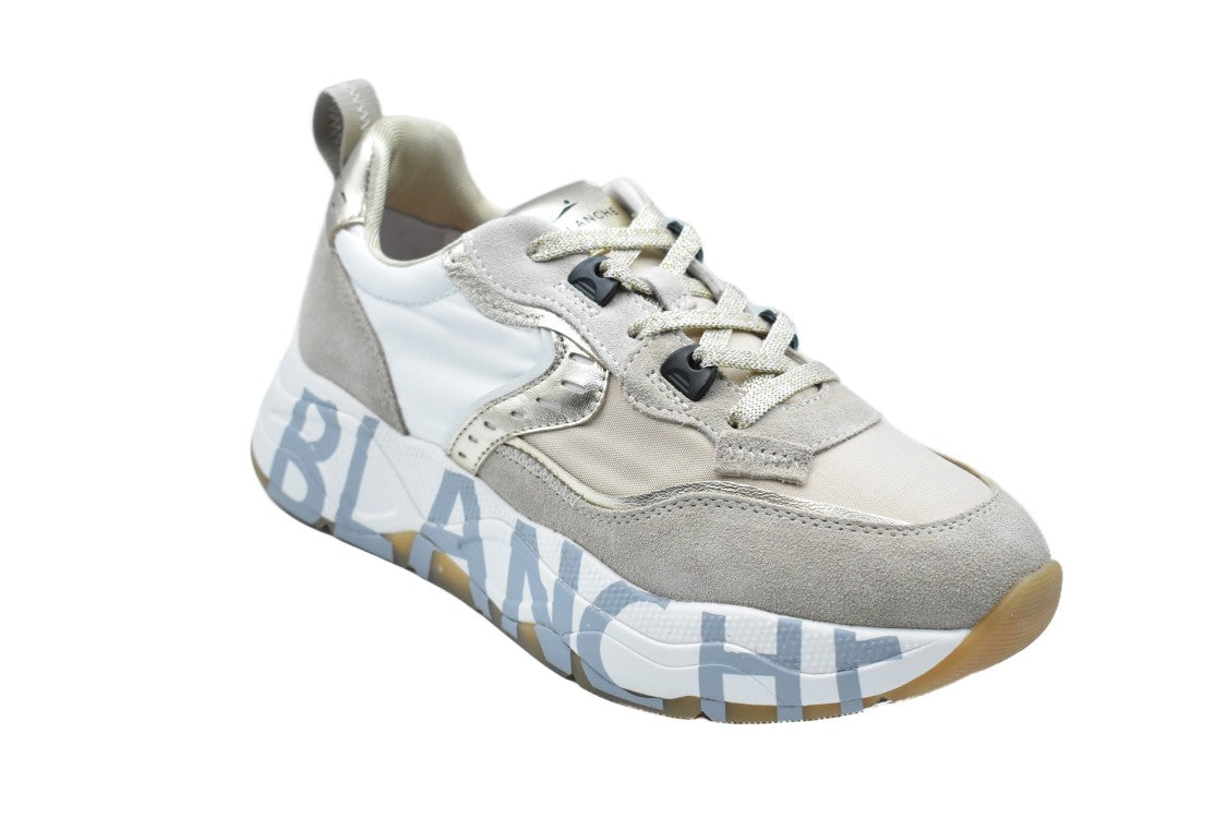 Voile Blanche Beige-Platinum Low Sneakers With Contrasting Stitching