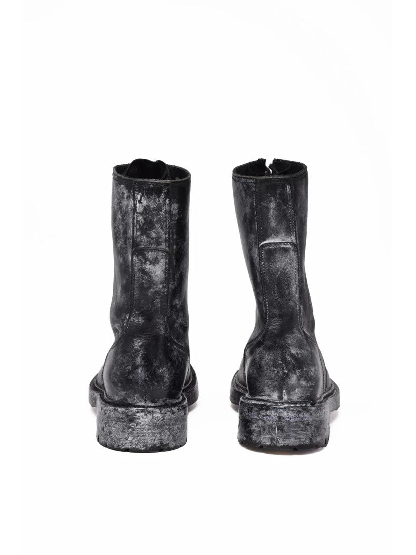 Dolce & Gabbana Distressed Black Leather Combat Boots With Rubber Sole