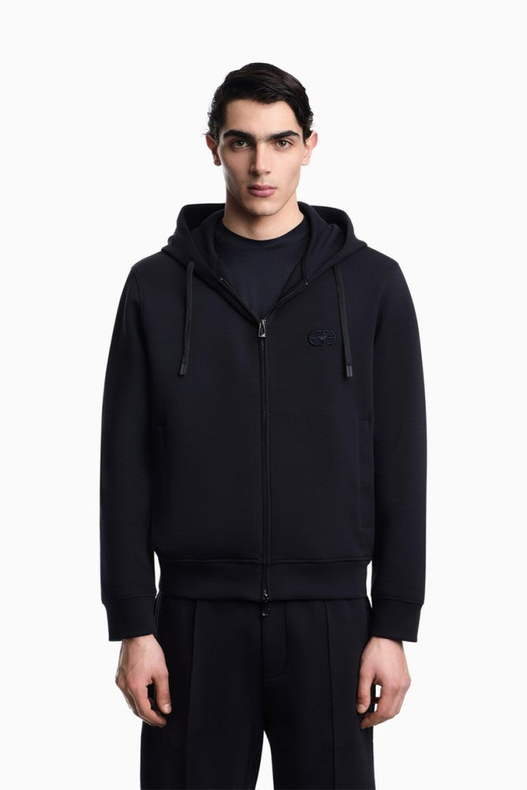 Emporio Armani Blue Cotton-Polyester Zip-Up Hoodie