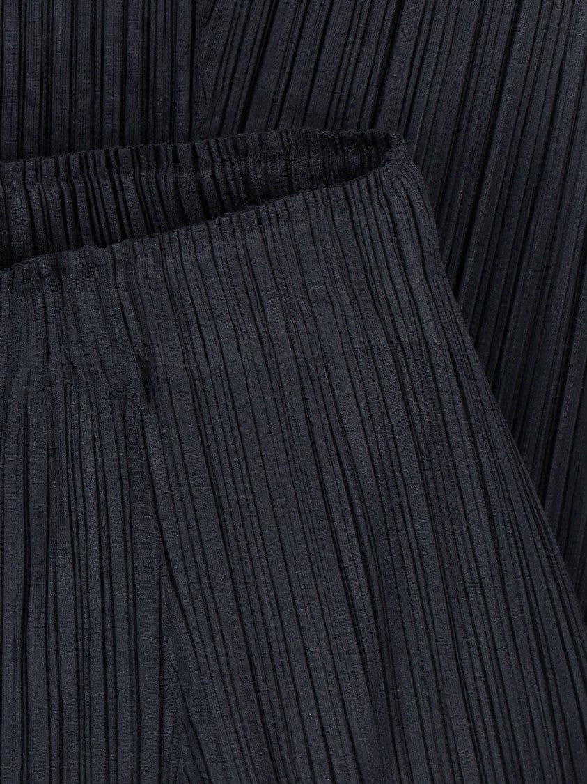 Pleats Please Cropped Wide-Leg Trousers With Vertical Pleats