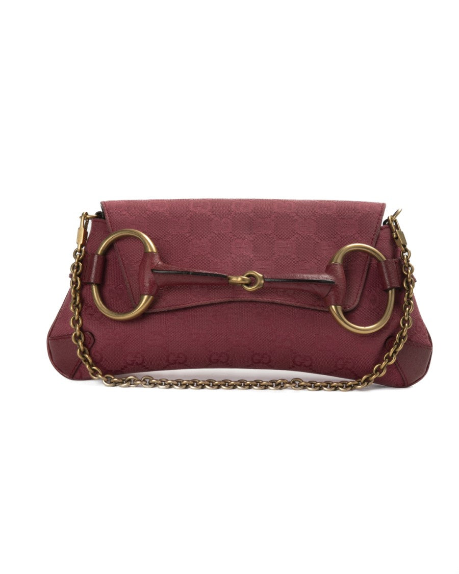 Gucci Pink Vintage Gg Supreme Horsebit Chain Small Canvas Shoulder Bag