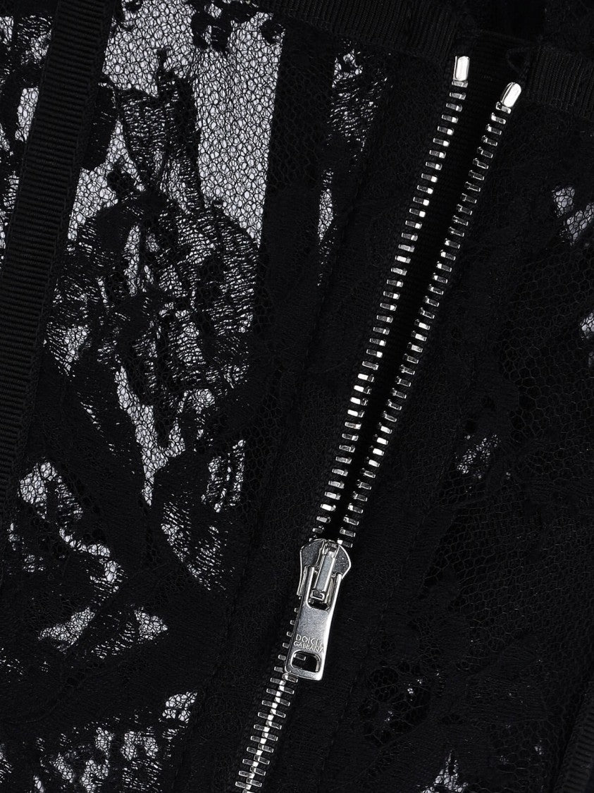Dolce & Gabbana Lace Top, In Black Fabric, Floral Motif