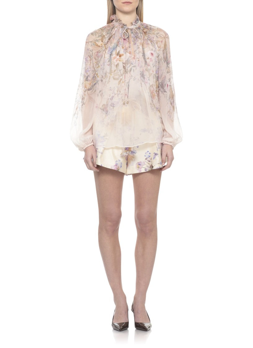 Zimmermann Pink Rebellion Billow Floral Viscose Blouse