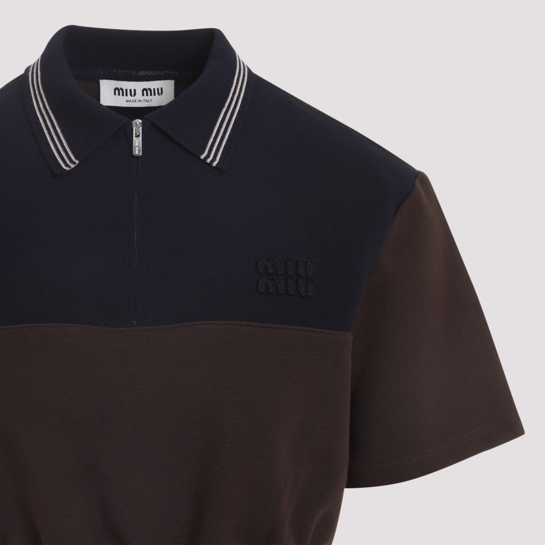 Miu Miu Two-Tone Cropped Top With Striped Collar