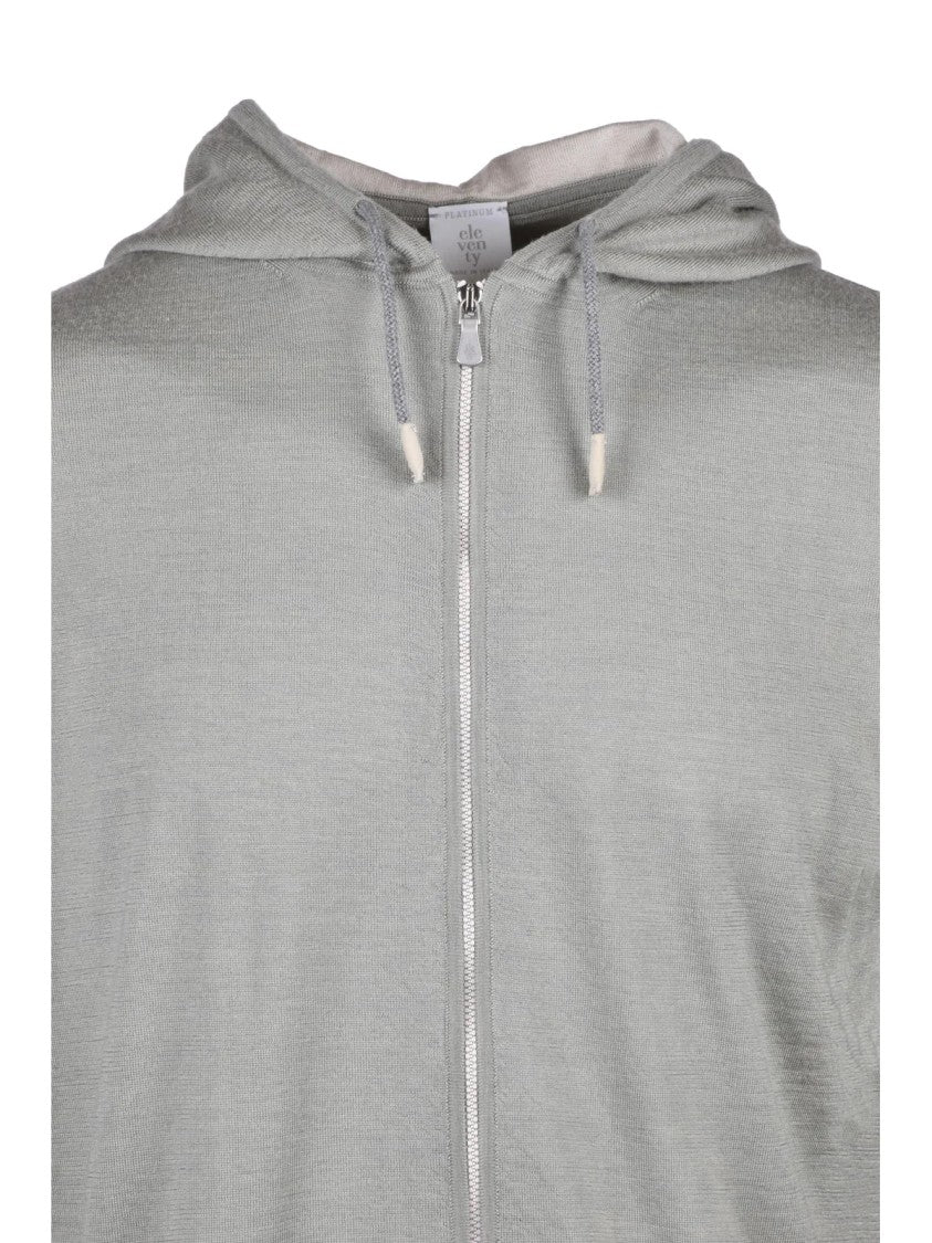 Eleventy Sage Green Wool Silk Zip Knit Sweatshirt