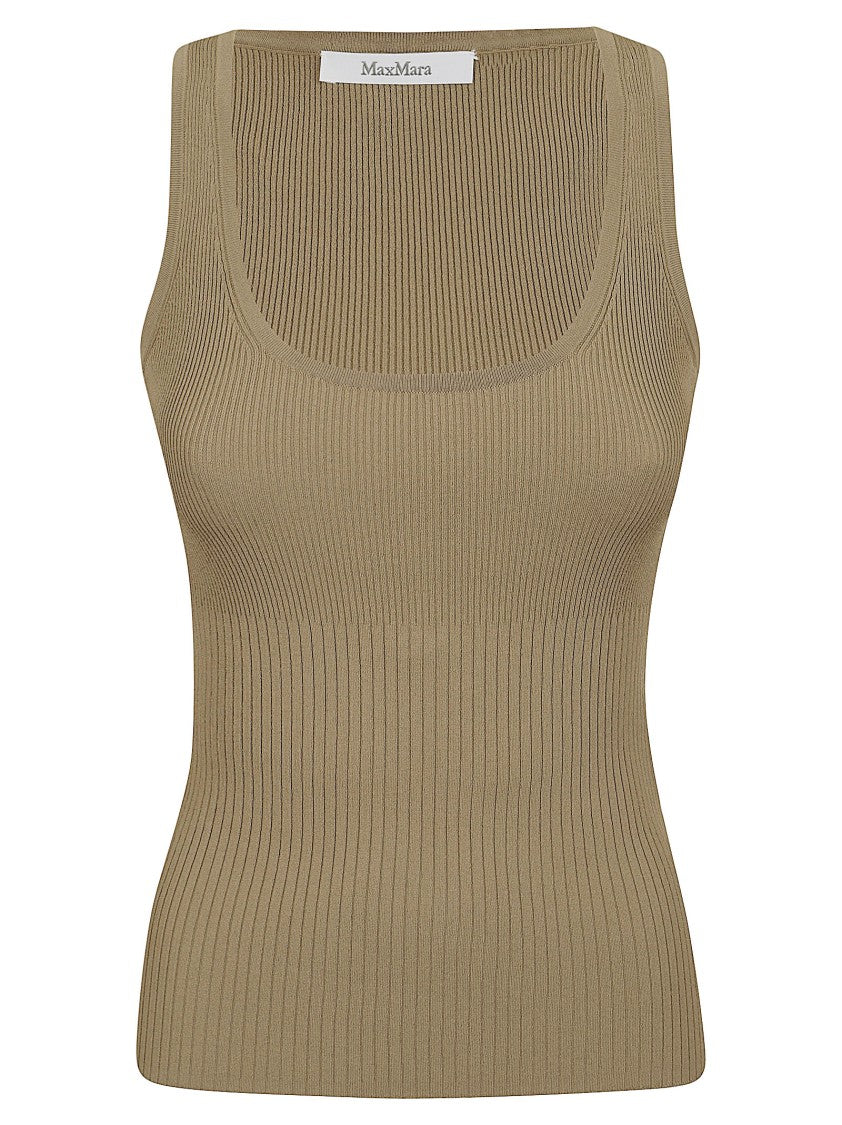 Max Mara Fitted Brown Ribbed Top With Wide Shoulders