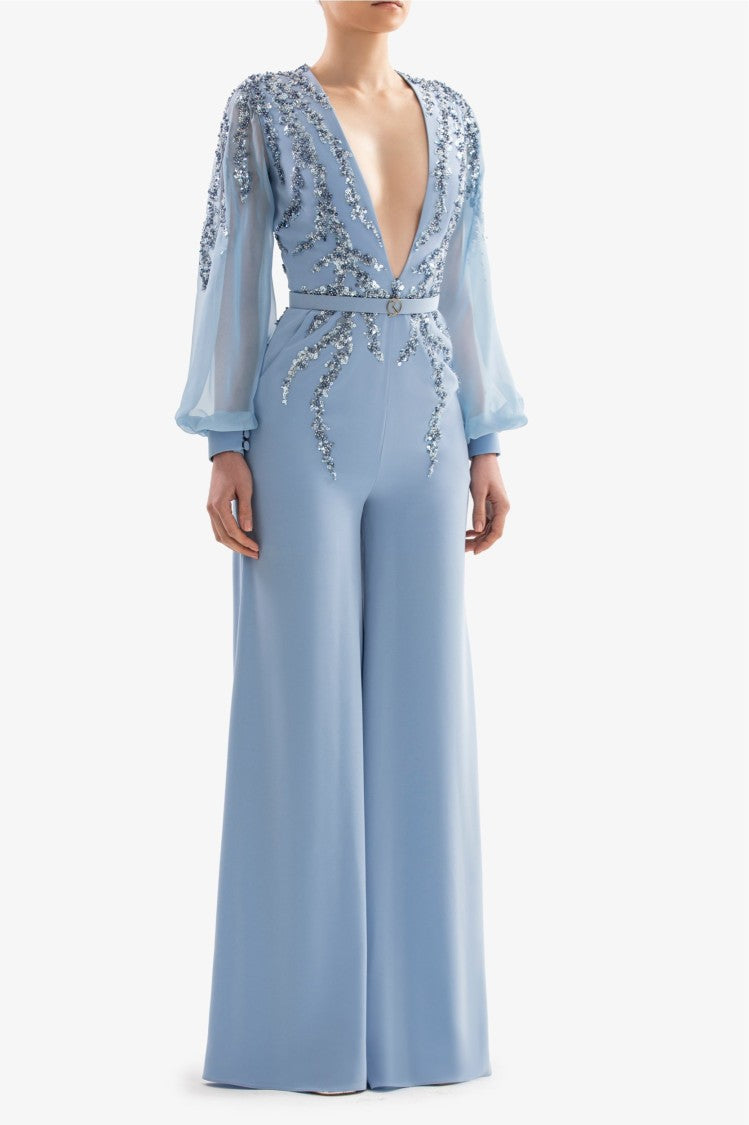 Saiid Kobeisy Blue Beaded Jumpsuit