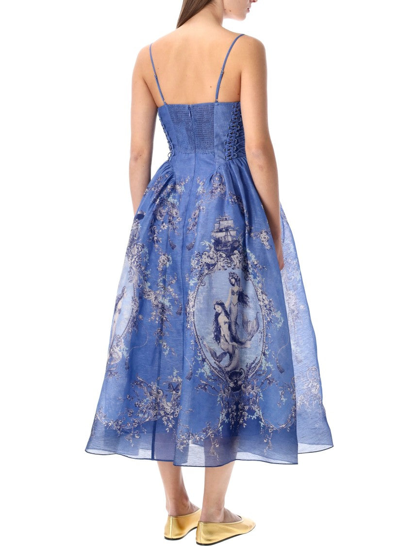 Zimmermann Rebellion Silk-Linen Midi Dress With Structured Corset