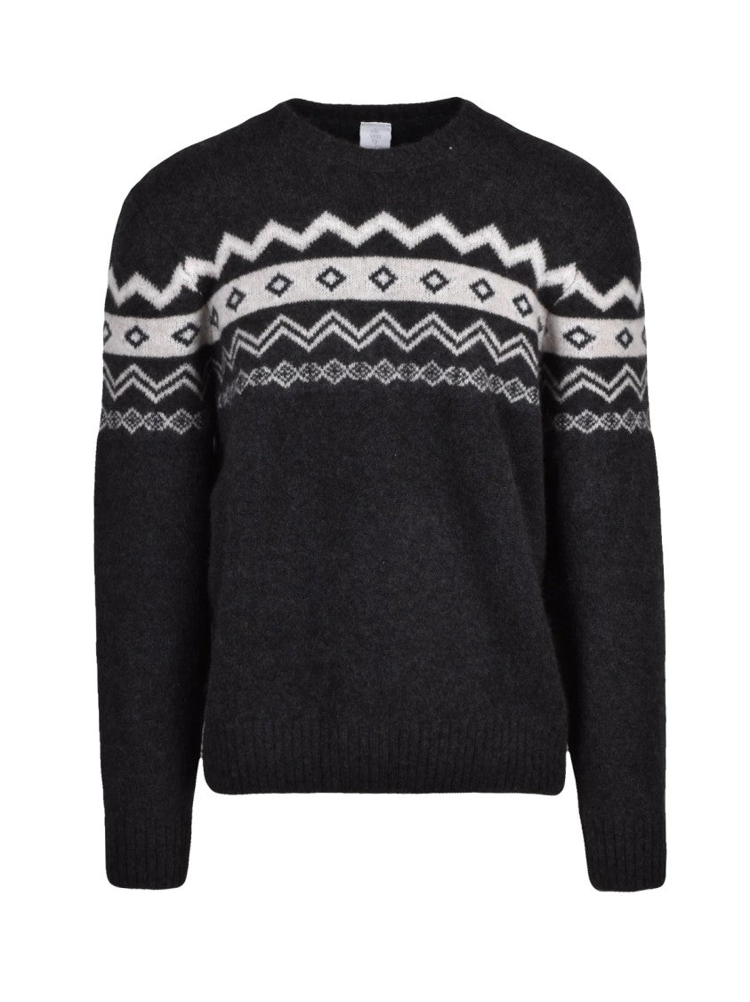 Eleventy Cashmere Silk Crew Neck Sweater With Geometric Band Design