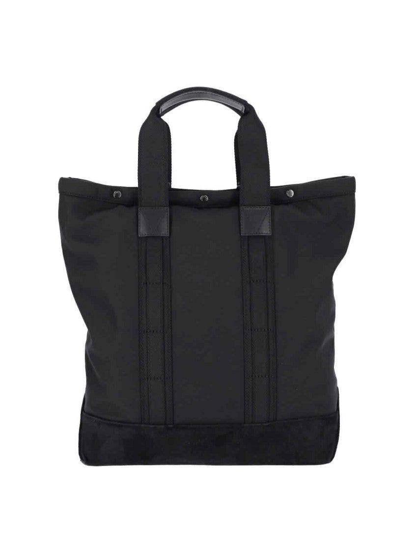 Moncler Compact Black Water-Repellent Tote With Leather Accents And Jacquard Logo