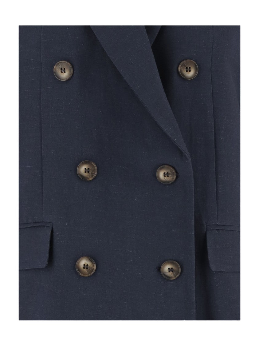 F.It Double-Breasted Viscose And Linen Jacket