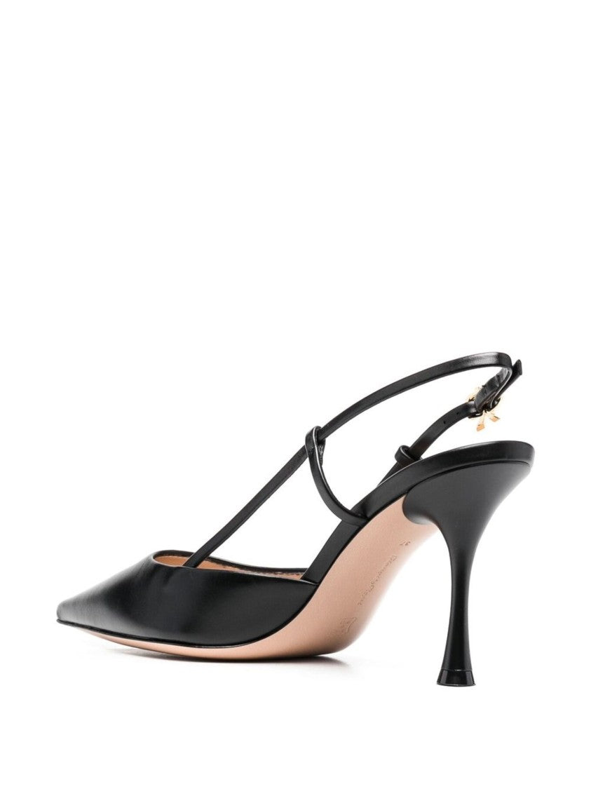 Gianvito Rossi Black Pointed Toe Vitello Leather Slingbacks
