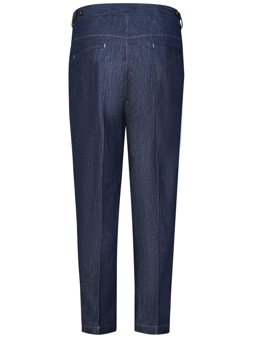 Low Brand Loose-Fit Blue Trousers With Double Pleat Design