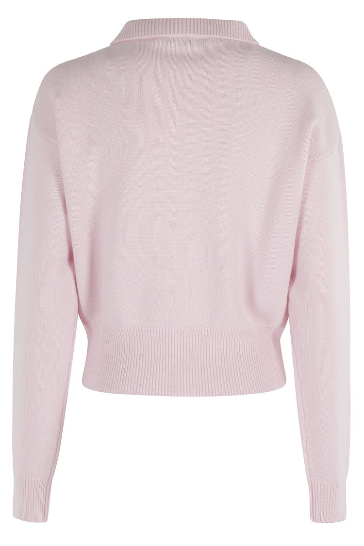 Tela Cropped Merino Wool Sweater With Classic Polo Collar