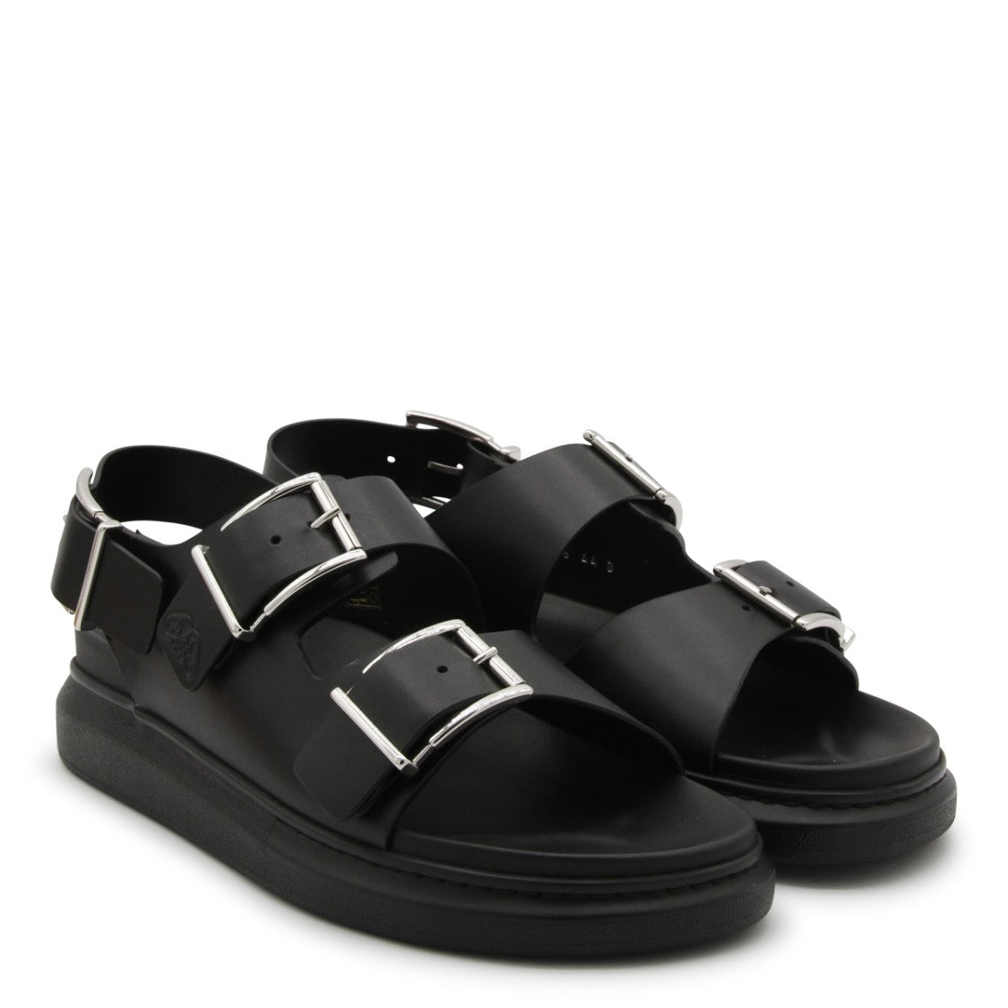Alexander Mcqueen Black Leather Double-Strap Design Sandals