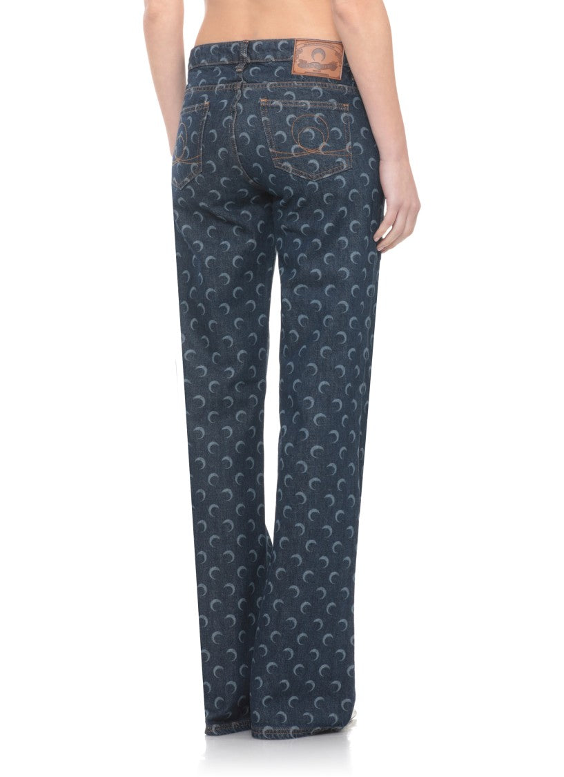 Marine Serre Dark Blue Moon Logo Cotton Jeans