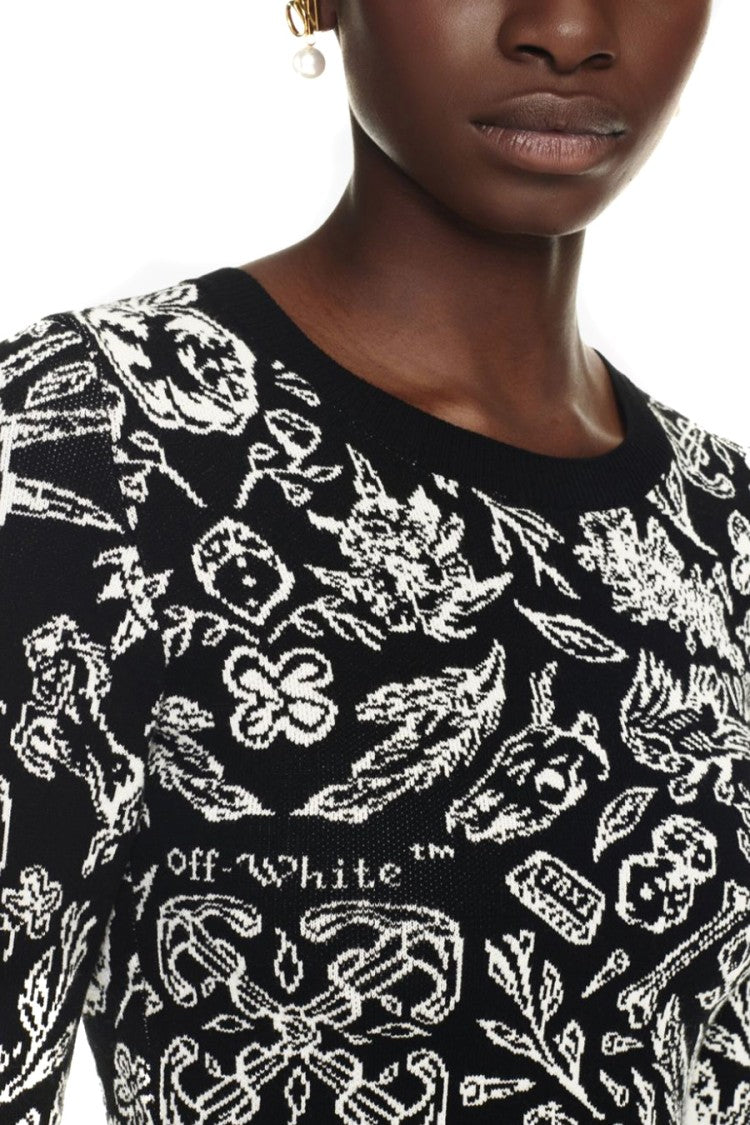 Off-White Black Intarsia-Knit Pleated Mini Dress