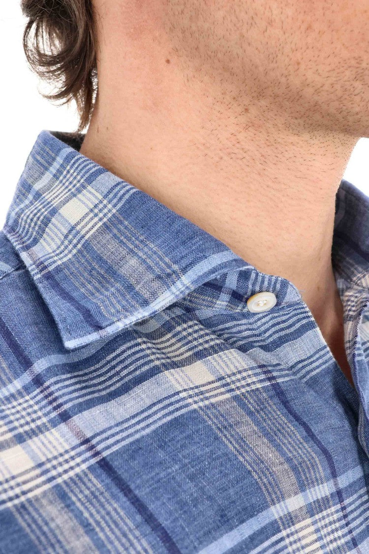 Finamore Tokyo Line Madras Pure Linen Tailored Shirt