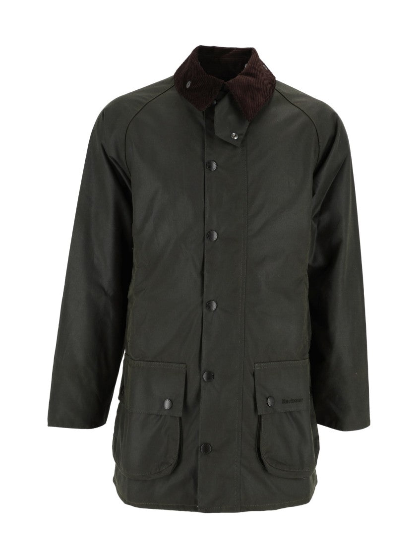 Barbour Beaufort Waxed Cotton Jacket With Corduroy Collar And Robust Design