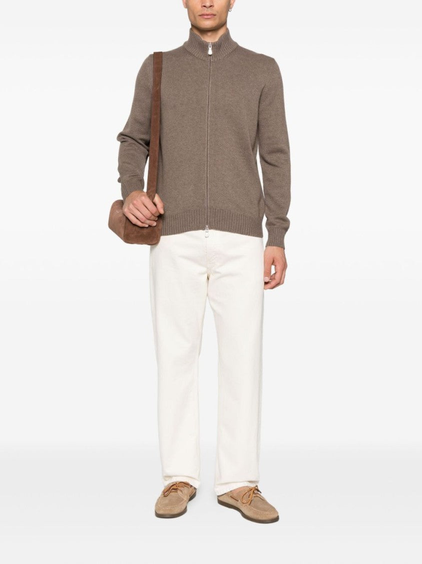 Vengera Brown Knit Sweater With Zip Closure