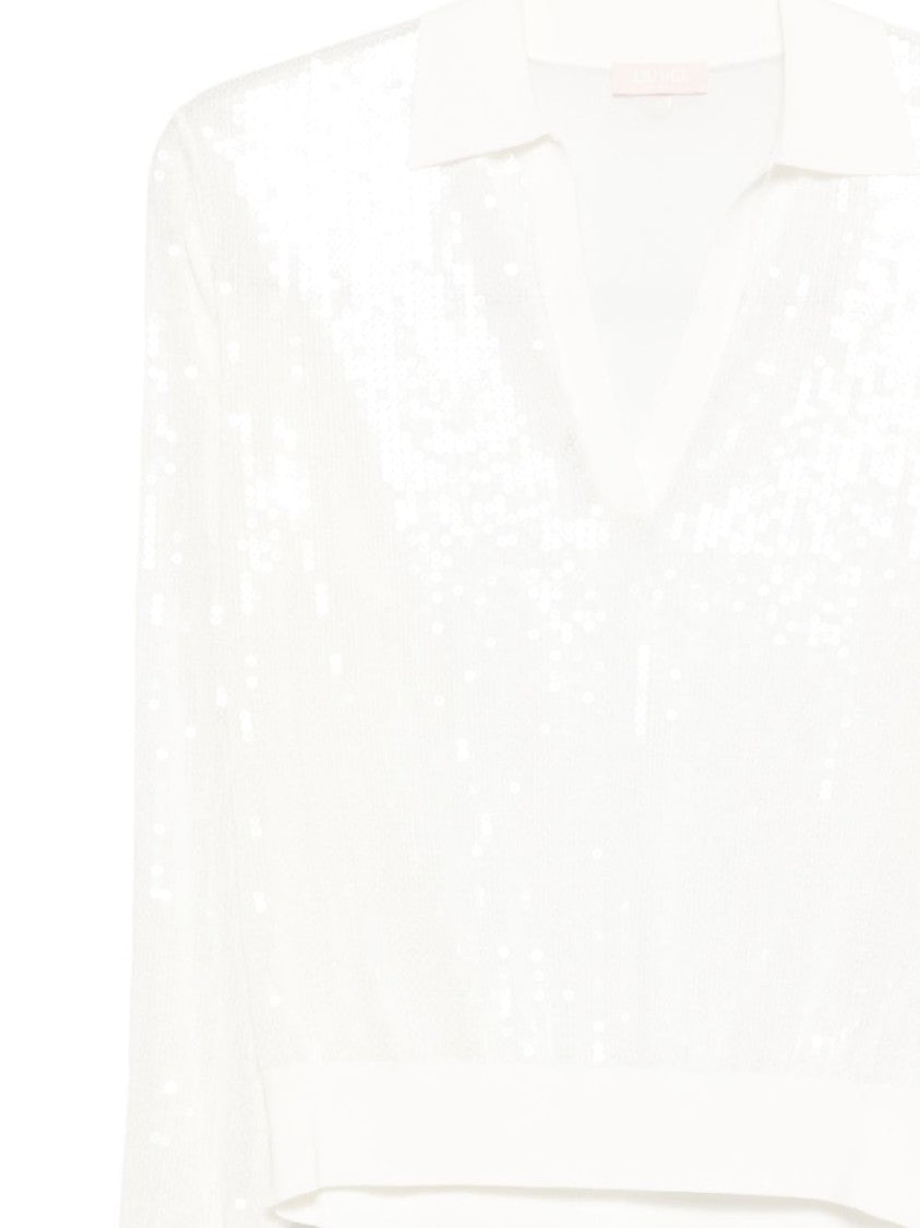 Liu Jo Semi-Sheer Polka Dot V-Neck Sweater