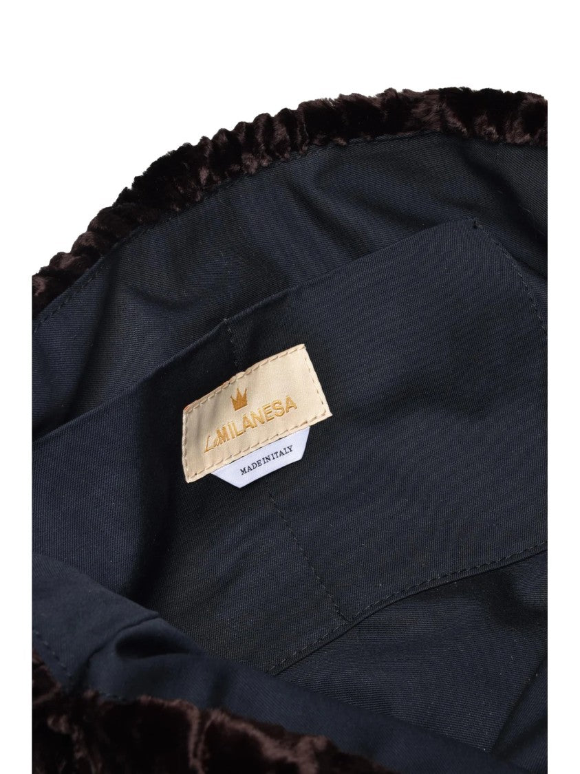 La Milanesa Brown Cotton Plush Shoulder Bag