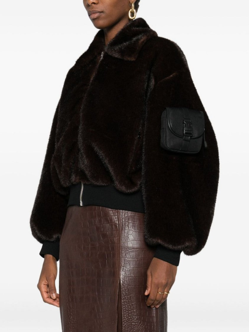 Coperni Cropped Brown Faux Fur Coat
